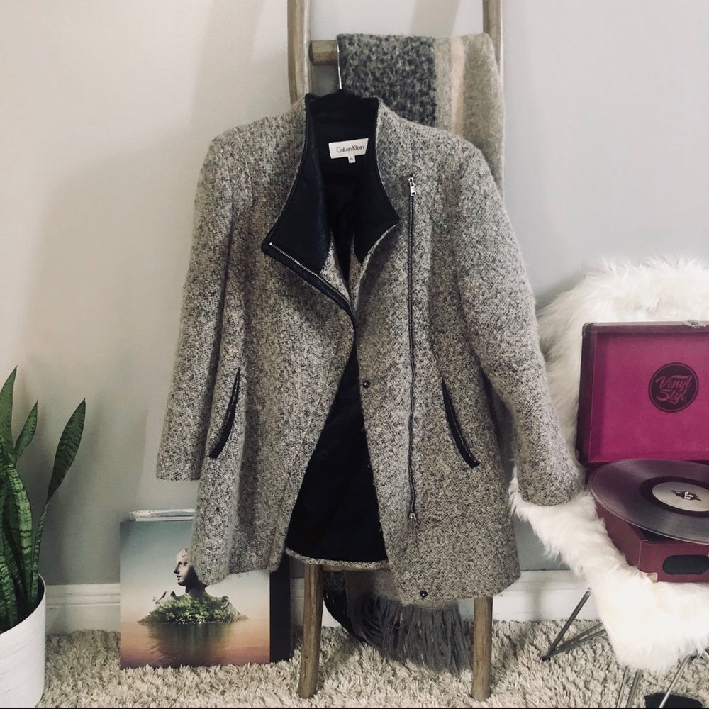 Edgy Leather Trim Winter Coat